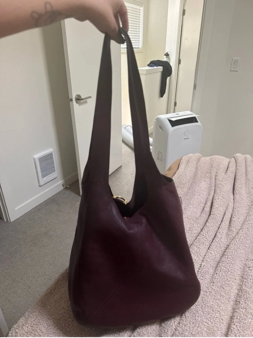 Chloe Dark Maroon Balloon Bag in Grained Leather